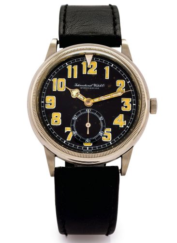 IWC, MARK IX, SPECIAL WATCH FOR PILOTS.IWC (International Watch Co.), Schaffhausen, Mark IX, movement No..945760, case No. 987932. Made circa 1935.Fine and very rare, water-resistant, stainless steel staybrite aviator's.wristwatch with inner revolving bez