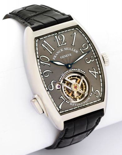 FM PLATINUM REVOLUTION TOURBILLON NO. 1.Franck Muller, Geneve, Cintree Curvex Revolution Master Imperial Tourbillon, No. 01, ref. 7850 T REV..Made circa 2007..Very fine and very rare, large, heavy, curved tonneau-shaped, platinum wristwatch with visible.o
