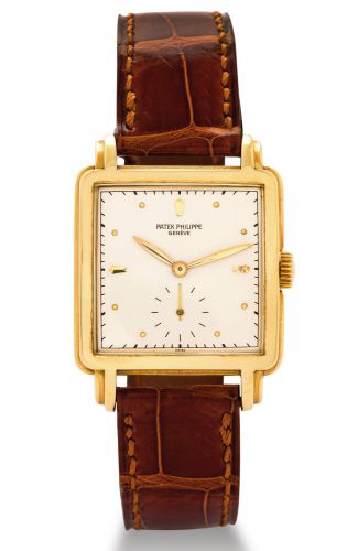 PATEK PHILIPPE REF 2436 YELLOW GOLD.Patek Philippe Cie, Genève, No. 956856, case No..668447, Ref. 2436. Made circa 1950..Very fine, carré galbé, 18K yellow gold gentleman's.wristwatch..Dial, case and movement signed.