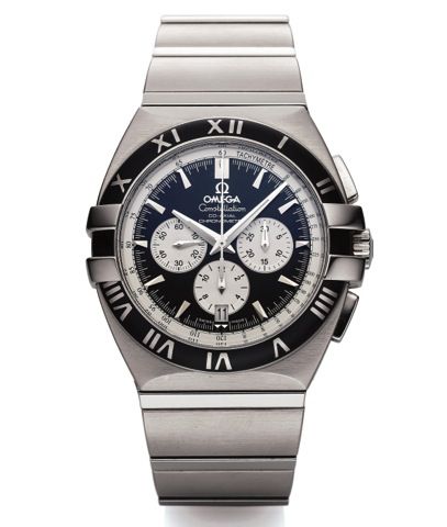 OMEGA DOUBLE EAGLE CO-AXIAL CHRONOGRAPH.Omega, Constellation Double Eagle, Co-Axial, Chronometer.case No. 78318428, Ref. 15145100. Made circa 2006..Fine, tonneau-shaped, self-winding, water-resistant, stainless steel.wristwatch with square button chronogr