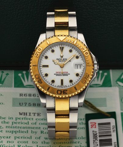 ROLEX REF. 68623 YACHT MASTER.MID-SIZE STEEL AND GOLD.Rolex, Oyster Perpetual Date, Yacht-Master, Superlative.Chronometer, Officially Certified, case No. U758807, Ref. 68623..Made in 1997..Very fine, center seconds, self-winding, water-resistant, stainles