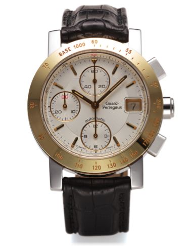 GIRARD-PERREGAUX REF. 7500.STAINLESS STEEL AND GOLD.Girard-Perregaux, Swiss, Automatic, case No. 393.Ref. 7500. Made in the 2000's..Fine, center seconds, water-resistance, self-winding.stainless steel and gold with square button chronograph.registers, dat