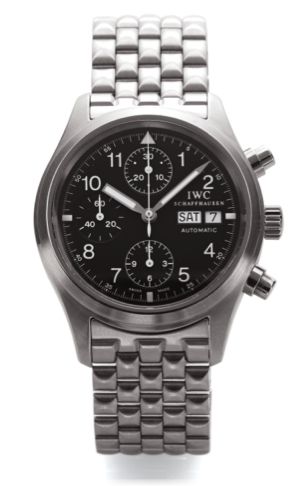 IWC REF. 3706 DER FLIEGERCHRONOGRAPH STEEL.International Watch Co., Schaffhausen, Der Fliegerchronograph.(The Aviator Chronograph), case No. 2779872, Ref. 3706. Made.in the 2000'..Fine, self-winding, water-resistant, antimagnetic, stainless steel.wristwat