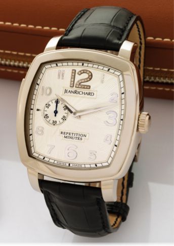 JEANRICHARD PIECE UNIQUE REF. 86016 HAUTE.HORLOGERIE MINUTE REPEATER WHITE GOLD.JeanRichard, Pièce Unique, Haute Horlogerie Rèpètition Minutes, Ref. 86016-53-097..Made as a unique piece circa 2010..Extremely fine, minute-repeating, large, cushion-shaped, 