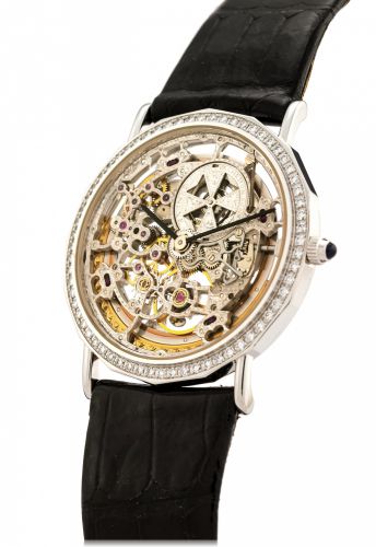 VACHERON CONSTANTIN.DIAMOND SQUELETTE WHITE GOLD.Vacheron Constantin, Genève, movement No. 800222, case No. 706120, Ref. 43502/2. Made circa 1990..Very fine, thin, self-winding, diamond-set 18K white gold.skeletonized wristwatch with an 18K white go