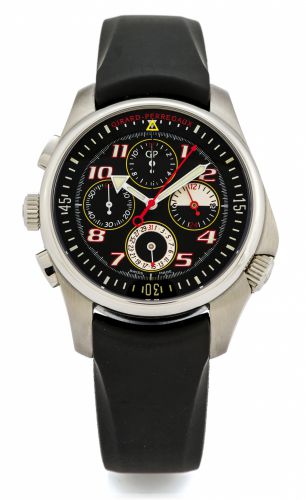GIRARD-PERREGAUX LEFT-HANDED CHRONOGRAPH.Girard-Perregaux, Left Handed Chronograph, No. 429, Ref. 49930. Made circa 2004..Fine, self-winding, water-resistant, stainless steel wristwatch with oval button chronograph, register, central progressive.60-minute