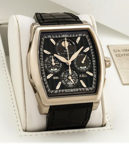 IWC DA VINCI PERPETUAL CHRONOGRAPH KURT KLAUS.NO. 07/50 WHITE GOLD.International Watch Co., Schaffhausen, Da Vinci, Perpetual Calendar.Limited Edition Kurt Klaus, No. 07/50, case No. 3279081, Ref. 3762..Made in a limited edition of 50 pieces circa 2008..F