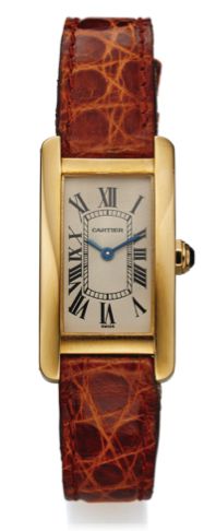 CARTIER REF. 1710 YELLOW GOLD.Cartier, Tank Américaine case No. 83053, Ref. 1710..Made in the 1990s..Fine, rectangular-curved, water-resistant, 18K yellow gold.lady's quartz wristwatch with an 18K yellow gold Cartier.buckle..Dial, case and movement signed