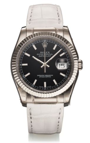 ROLEX REF. 116139 DATEJUST WHITE GOLD.Rolex, Oyster Perpetual, Datejust, Superlative Chronometer Officially Certified, case No. F989905, Ref. 116139. Made in.2004..Fine, center seconds, self-winding, water-resistant, 18K white.gold wristwatch with date an