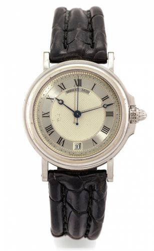 BREGUET MARINE AUTOMATIC WHITE GOLD.Breguet, Horloger de la Marine, Marine, Automatic, Ref. 3620F. Made in the 1990s..Fine, center seconds, self-winding, water-resistant, 18K.white gold wristwatch with date and an 18K white gold.Breguet deployant clasp..D