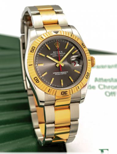 ROLEX DATEJUST REF 116263.STEEL AND YELLOW GOLD.Rolex, Oyster Perpetual Datejust, Turn-O-Graph, Superlative.Chronometer, Officially Certified, case No. F705675, Ref. 116263..Sold in July 2005..Fine, center seconds, self-winding, water-resistant stainless 