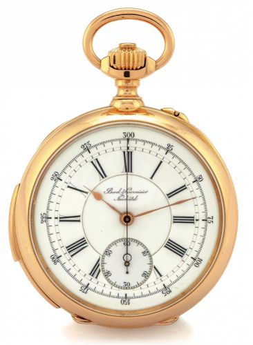 BOREL COURVOISIER MINUTE REPEATER.CHRONOGRAPH PINK GOLD.Borel Courvoisier, Neuchatel, No. 69949. Made circa 1880..Fine 18K pink gold, minute-repeating, keyless pocket watch.with chronograph.