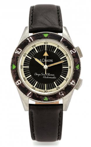 LECOULTRE REF. 857 DEEP SEA.ALARM AUTOMATIC STEEL.LeCoultre, Deep Sea Alarm Automatic, No. 1389440.case No. 793732, Ref. 857. Made in 1959..Fine, center seconds, self-winding, water-resistant, stainless.steel wristwatch with alarm and 2 crowns. Accompanie