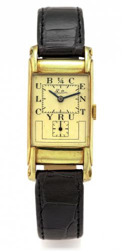 ROLEX REF. 3937 ü CENTURY CLUB 14K GOLD.Rolex, Prince Elegant, Eaton 1/4 Century Club.chronometer, No. 682849, Ref. 3937. Made circa 1949..Very fine and rare, rectangular curved, 14K yellow gold.wristwatch..Dial, case and movement signed.