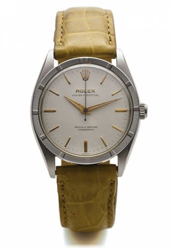 ROLEX REF. 6569 STEEL.Rolex, Oyster Perpetual, Officially Certified Chronometer,.case No. 129530, Ref. 6569. Made in the 1940's..Fine, center seconds, self-winding, water-resistant.stainless steel Chronometer wristwatch..Dial, case and movement signed.
