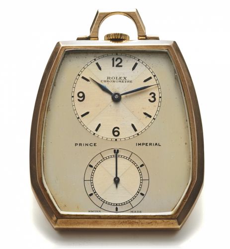 ROLEX PRINCE IMPERIAL.REF. 1645 9K YELLOW GOLD.Rolex, Prince Imperial, case No. 10077599, ref. 1645..Made in the 1940's. Fine and rare, 9K yellow gold.keyless pocket watch with Class A Observatory.movement..Dial, case and movement signed.