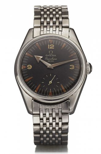 OMEGA REF. 2990 RANCHERO STEEL.Omega, Ranchero 30 mm. movement No. 15859257, Ref. 2990/ 1. Made in 1957..Fine and rare, water-resistant, manual winding, stainless.steel wristwatch with a stainless steel Omega link bracelet.with deployant clasp.