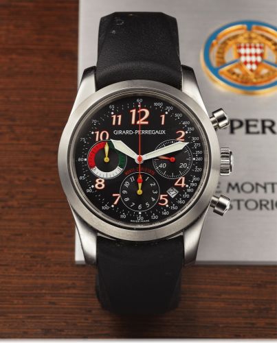 GIRARD PERREGAUX REF. 49541.CHRONO MONTE-CARLO RALLY STEEL.Girard-Perregaux, Chronograph Sport - Monte-Carlo 1976, No..247 / 1000, Ref. 49541. Made in a limited edition of 1000 pieces.in 2006 to commemorate the 30th Anniversary of Munari and.Maiga's victo
