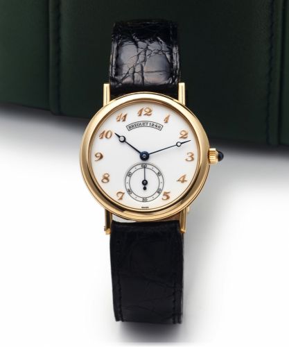 BREGUET CLASSIC REF. 3210 YELLOW GOLD.Breguet, Classic Dress No. 8307, case No. 1248. Ref. 3210..Made circa 1990's..Fine, thin, 18K yellow gold wristwatch with an 18K yellow gold.buckle. Accompanied by the breguet box and the receipt.