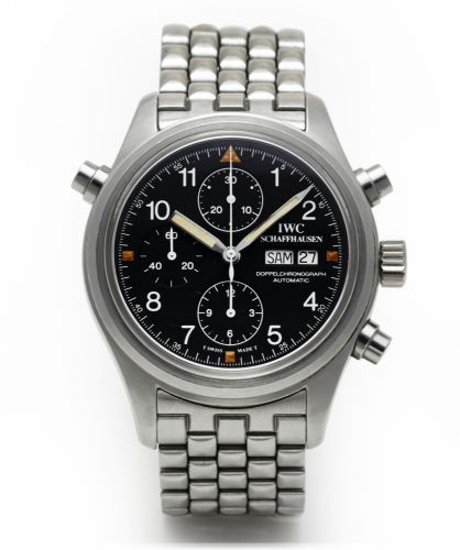 IWC REF. 3713 SPLIT SECONDS CHRONOGRAPH STEEL.International Watch Co., Schaffhausen, Doppel Chronograph.Automatic, case No. 2609606, Ref. 3713. Made in the 1990s..Fine, water-resistant, self-winding, stainless steel wristwatch with round button split-seco