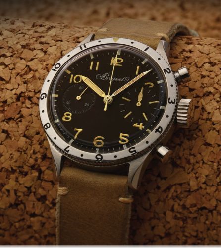 BREGUET REF. 1775ALB TYPE XX STEEL CHRONOGRAPH.Breguet Type XX. case No. 2136. Made in the 1950s..Fine and rare, water-resistant, stainless steel aviator's wristwatch with instantaneous fly-back device.round button chronograph and register. Accompanied by