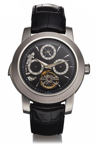 GIRARD PERREGAUX OPERA TWO MINUTE.REPEATER PERPETUAL CALENDAR PLATINUM.Girard-Perregaux, Opera Two, Tourbillon, Westminster Minute Repeater.Perpetual Calendar, No. 3, Ref. 99740. Made circa 2003..Extremely fine, rare and important, minute-repeating platin