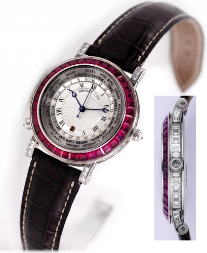 BREGUET REF. 3701 MARINE HORA MUNDI.BAGUETTE WHITE GOLD.DIAMONDS AND RUBIES.Breguet, Marine Hora Mundi, Automatique, No. 3284E.Ref. 3701. Made circa 1990..Very fine and rare, World Time, center-seconds, self-winding.water-resistant, 18K white gold, ruby a