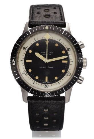 BREITLING REF. 2005 SUPEROCEAN.MINUTE COUNTING CHRONOGRAPH.Breitling Genève, Super Ocean, case No. 1026277.Ref. 2005. Made in the 1960s..Fine and unusual, water-resistant to 20atm/600 ft.stainless steel diver's wristwatch with minute-counter.and round but