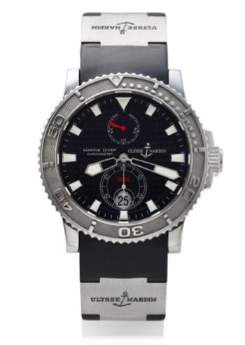 ULYSSE NARDIN MARINE DIVER STEEL.Ulysse Nardin Le Locle, Suisse, Marine Diver Chronometer,.Officially Certified, case No. 9123, Ref. 263-33. Made in the 2000s..Fine, self-winding, water-resistant, stainless steel diving wristwatch with date and a two tita