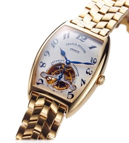 FRANCK MULLER TOURBILLON REF. 5852 NO.4 YELLOW GOLD.Franck Muller, Genève, Cintree Curvex, Imperial Tourbillon, No. 04, Ref. 5852 T. Made in the 1990s..Very fine and rare, tonneau shaped, 18K yellow gold wristwatch with one-minute tourbillon regulator.wit