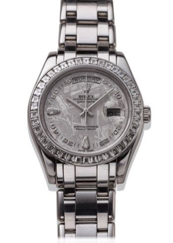 ROLEX, REF. 18956 METEORITE.DAY-DATE.DIAMOND AND PLATINUM.Rolex, Oyster Perpetual Day-Date, Superlative.Chronometer Officially Certified, case No. K597044.Ref. 18956. Made in 2001..Extremely fine and impressive, heavy platinum.center-seconds, self-winding