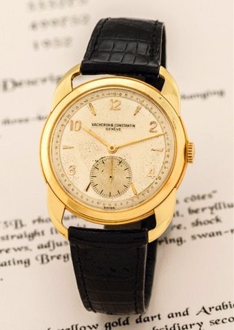 VACHERON CONSTANTIN REF. 4659 YELLOW GOLD.Vacheron Constantin, Genève, No. 499752, case No..333275, Ref. 4659. Made in 1952..Very fine and rare, large, 18K yellow gold wristwatch with an.18K yellow gold Vacheron Constantin buckle. Accompanied.by a Certi