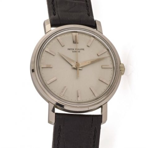 PATEK PHILIPPE REF. 3504 WHITE GOLD.Patek Philippe, Genève, No. 711006, case No. 314974, Ref. 3504..Made in 1963..Fine and rare, center-seconds, water-resistant, 18K white.gold wristwatch. Accompanied by the extract from the archives.