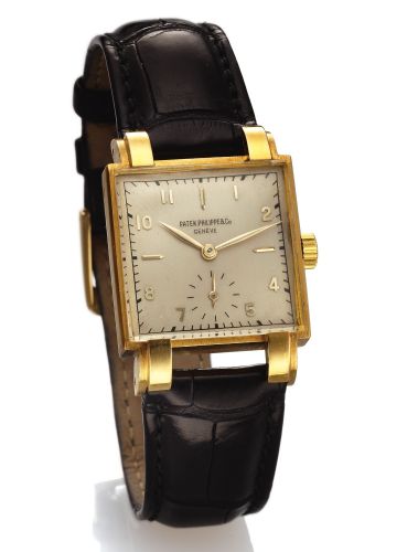 PATEK PHILIPPE REF. 1566 SQUARE YELLOW GOLD.Patek Philippe Co, Genève, movement No. 950890.case No. 646090, Ref 1566. Made in 1946..Very fine and rare, square, 18K yellow gold wristwatch.
