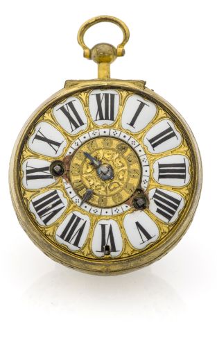 A) REBECCA COVERING HERSELF WITH A VEIL BEFORE ISAAC William River, London, No. 2839. Made circa 1740. Very fine and very rare, rococo, 22K gold pair-cased pocket watch with unusual two-layer repousse work and outer giltbrass and shagreen protecting case.
