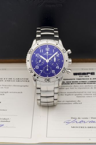 BREGUET, REF. 3807, TYPE XX, LIMITED EDITION, STEEL Breguet. "Type XX, - Aeronavale, Automatic," case No. 34477 Ref. 3807. Made in a limited edition in the 1990's. Fine, self-winding, water-resistant, stainless steel wristwatch with round button fly-back 