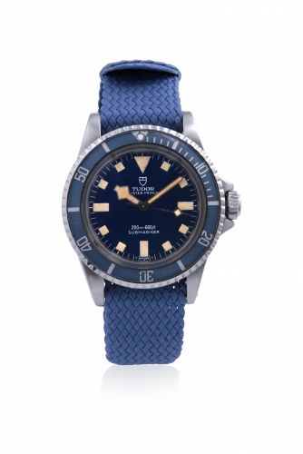 SUBMARINER "MARINE NATIONALE" Submariner "Marine nationale", ref. 9401/0, no. 903142, vers 1979 Stainless steel diver's automatic wristwatch with blue "Tudor" dial and Snowflahe hands. With a copy of the Book Register from the Marine Nationale dated 6/1/9