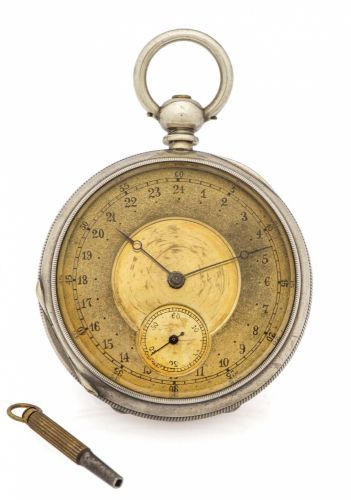 BOREL COURVOISIER POCKET WATCH 24-HOUR DIAL SILVER A fine and rare manual-winding silver pocket watch with 24-hour dial.