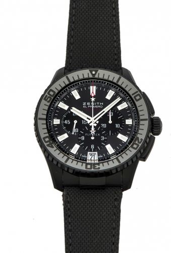 ZENITH EL PRIMERO STRATOS FLY-BACK CHRONOGRAPH BLACK PVD A very fine self-winding black PVD-coated stainless steel wristwatch with fly-back chronograph and date.