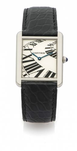 CARTIER TANK SOLO REF. 3169 QUARTZ STEEL A very fine and rare quartz stainless steel wristwatch.