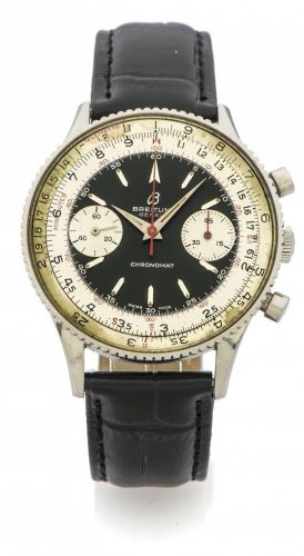 BREITLING CHRONOMAT REF. 808 CHRONOGRAPH STEEL A fine manual-winding stainless steel wristwatch with chronograph.