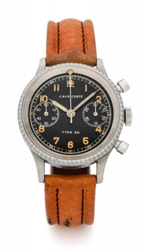 J. AURICOSTE TYPE 20 STEEL MILITARY CHRONOGRAPH ASSIGNED TO FRENCH ARMY Fine and rare steel, manual winding
