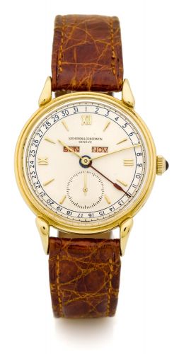 VACHERON CONSTANTIN REF. 4240 TRIPLE CALENDAR PINK GOLD Fine and rare, manual wind 18K pink gold wristwatch with triple date calendar, claw lugs.