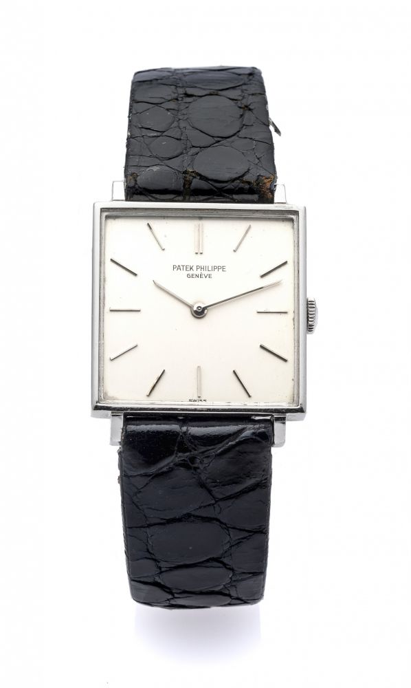PATEK PHILIPPE REF. 3430 WHITE GOLD Very fine and rare, manual-winding, 18K white gold square wristwatch.