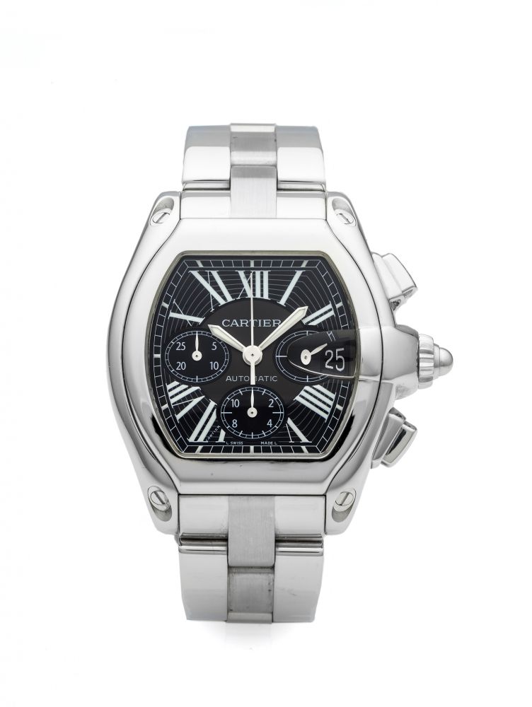 CARTIER ROADSTER CHRONOGRAPH REF. 2618 STEEL Fine and rare, self-winding, stainless steel wristwatch with chronograph and date.