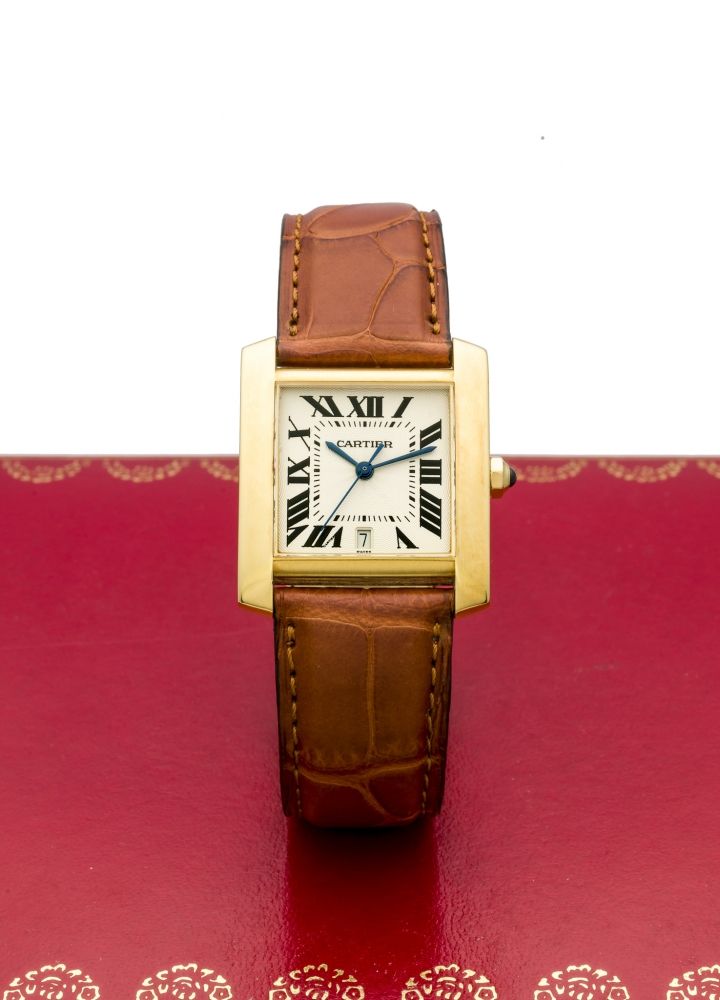 CARTIER TANK LADY'S REF. 1840 ROSE GOLD Very fine, self-winding, 18K rose gold lady's wristwatch with date.