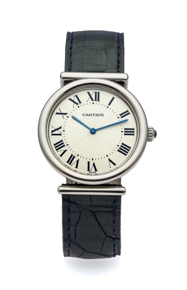CARTIER REF. 2225 WHITE GOLD Fine and rare, manual-winding, 18K white gold wristwatch.