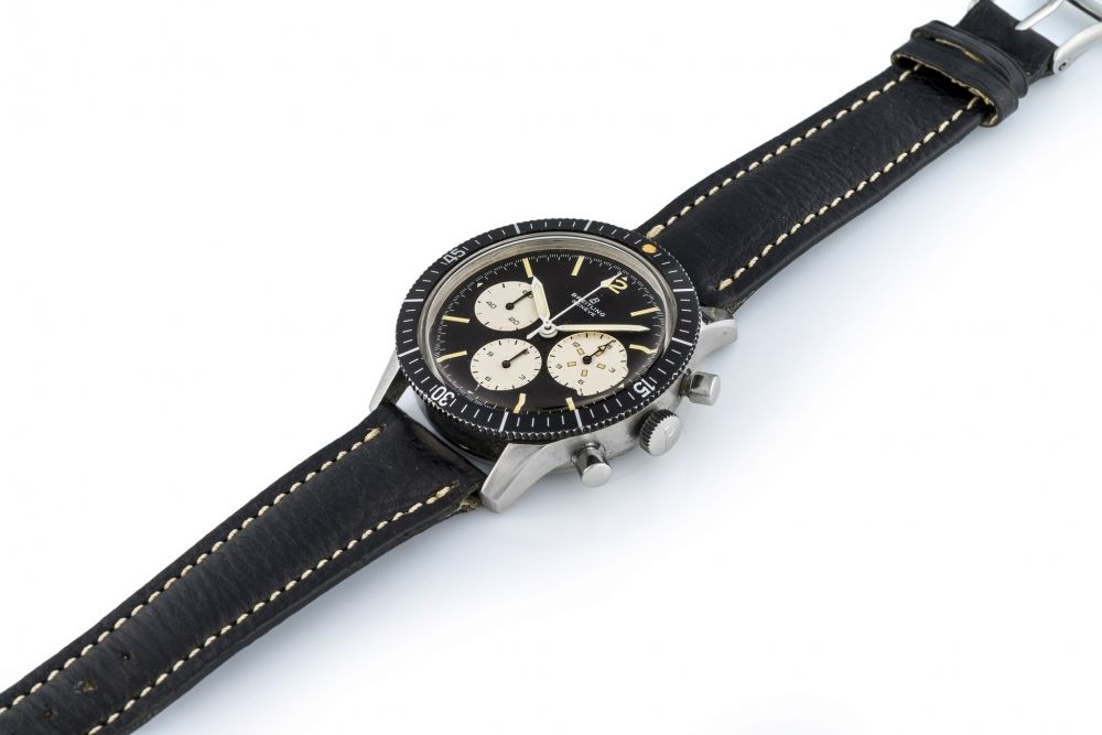 BREITLING, REF. 7650, CO-PILOT A fine, rare and oversize, manual wind, stainless steel chronograph wristwatch after-market bezel.