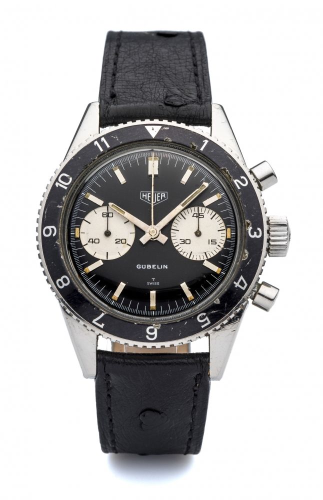 HEUER, REF. 3646, AUTAVIA, RETAILED BY GUBELIN A fine, manual wind, stainless steel chronograph wristwatch.