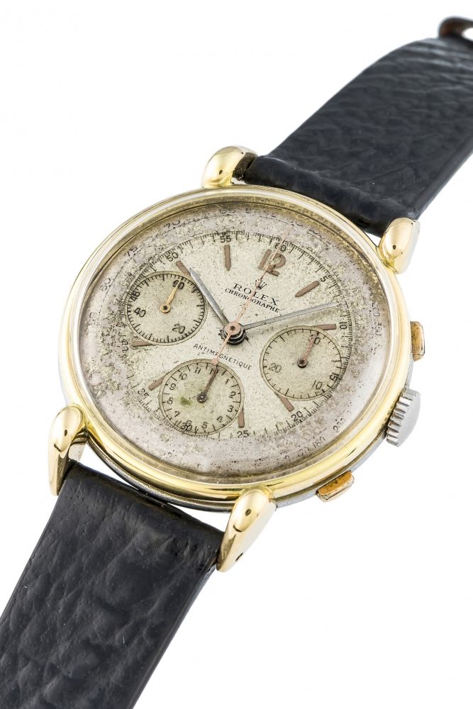 ROLEX, REF. 4313, OVERSIZE CHRONOGRAPH, STEEL AND GOLD A rare and unusual, manual wind, oversize steel and yellow gold chronograph